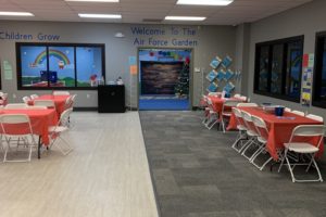 Setup for Cookies with Santa at Air Force Gymnastics Academy