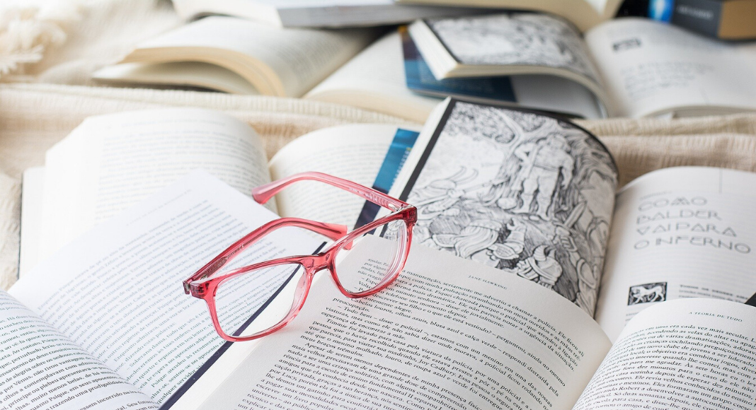 glasses on books