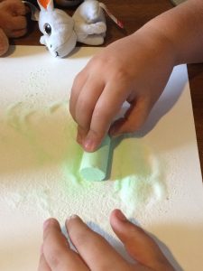 coloring salt with chalk for colored salt bottle project